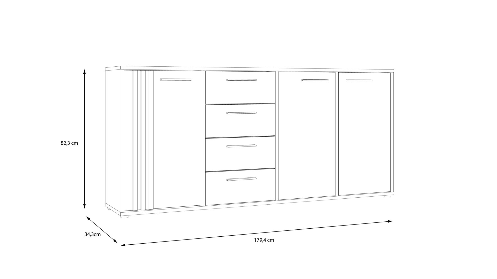 Kommode Forte® aus Holz in Weiß Kommodenprogramm Cardigan Weiß & Artisan Eiche – ca. 179 x 82 cm