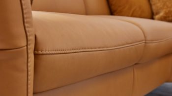 Ecksofa Steinpol polsteria aus Leder in Orange Polstermöbel Serie Senturo System - Ecksofa senffarbenes Leder Evita - Stellfläche ca. 267 x 245 cm