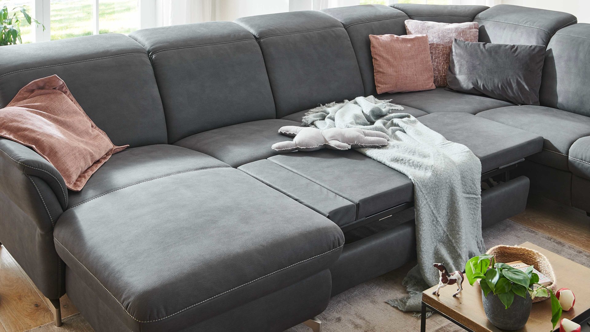 Funktion Steinpol polsteria aus Metall in Dunkelgrau Polstermöbel Serie Senturo System - Schlaffunktion dunkelgraue Mikrofaser Atlantic