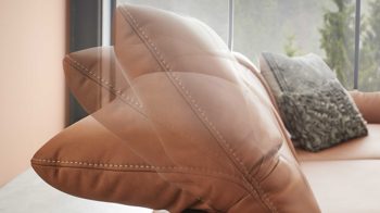 Ecksofa Himolla aus Leder in Orange himolla Polsterprogramm 1385-Promotion - Ecksofa mit motorischer Funktion brandyfarbenes LongLife-Leder LG24 & anthrazitfarbene Metallfüße - Stellfläche ca. 304 x 175 cm