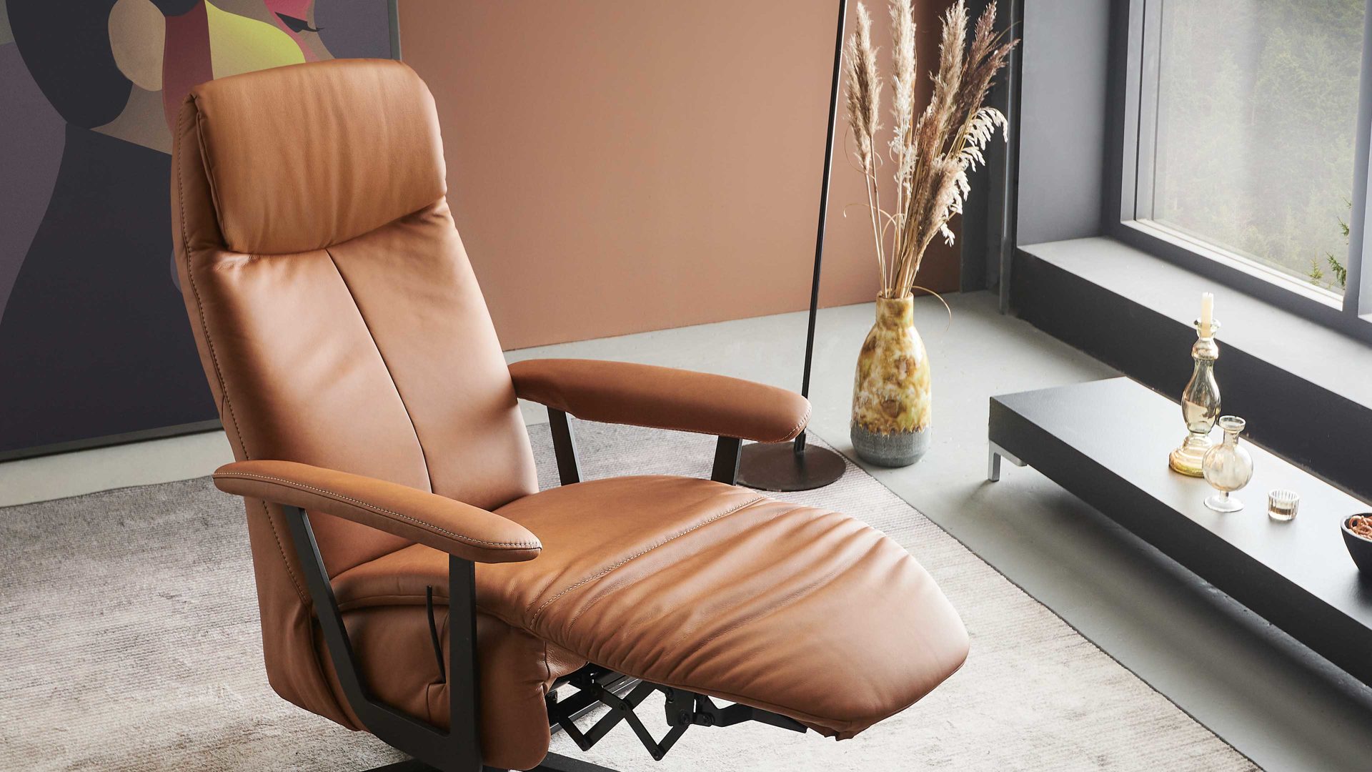 Relaxsessel Himolla aus Leder in Orange himolla Relaxsessel Serie 7387 - Easyswing 31V Maxi brandyfarbenes LongLife-Leder 24 & anthrazitfarbener Sternfuß