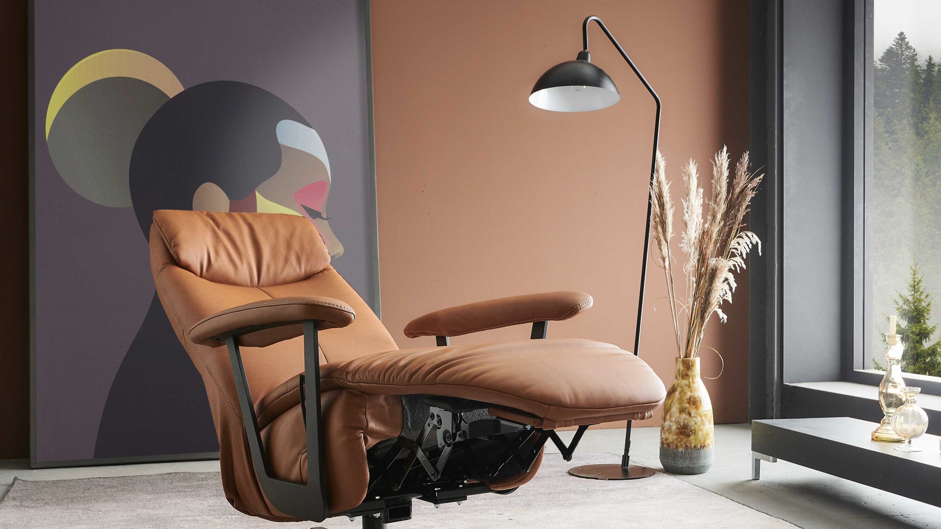 Relaxsessel Himolla aus Leder in Orange himolla Relaxsessel Serie 7387 - Easyswing 36V cognacfarbenes LongLife-Leder 24 & anthrazitfarbener Sternfuß