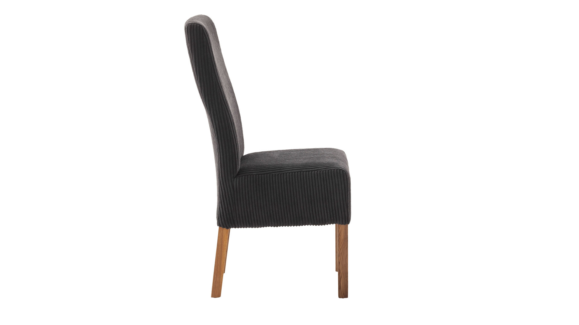 Vierfußstuhl Mca direkt aus Stoff in Anthrazit Polsterstuhl-Serie Nera anthrazitfarbener Cordbezug Poso & Eiche geölt