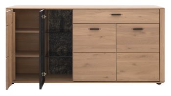 Sideboard Interliving aus Holz in Holzfarben Interliving Wohnzimmer Serie 2029 - Sideboard Wildeiche & Granit-Steinoptik - vier Türen, eine Schublade, Breite ca. 178 cm