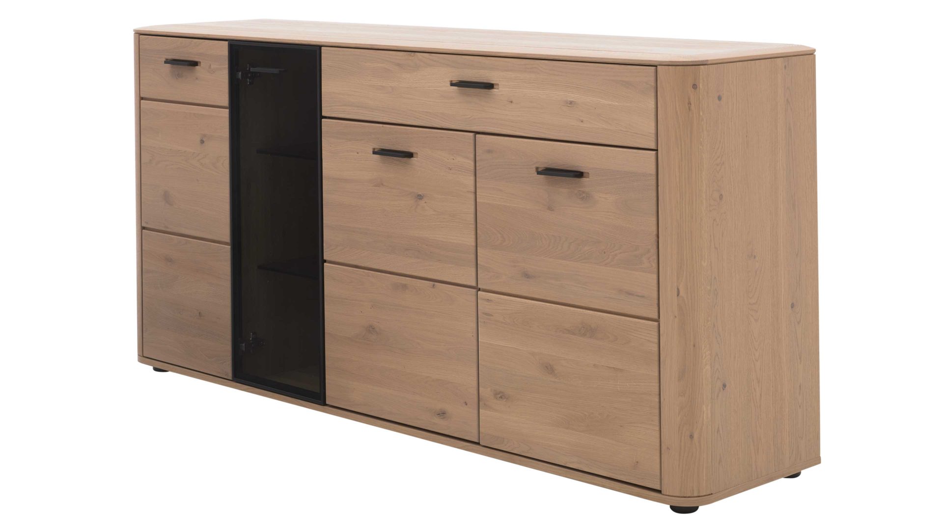 Sideboard Interliving aus Holz in Holzfarben Interliving Wohnzimmer Serie 2029 - Sideboard Wildeiche & Granit-Steinoptik - vier Türen, eine Schublade, Breite ca. 178 cm