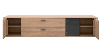 Wohnwand Interliving aus Holz in Holzfarben Interliving Wohnzimmer Serie 2029 - Wohnwand 81 Wildeiche & Granit-Steinoptik - dreiteilig, Breite ca. 320 cm