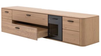 Wohnwand Interliving aus Holz in Holzfarben Interliving Wohnzimmer Serie 2029 - Wohnwand 81 Wildeiche & Granit-Steinoptik - dreiteilig, Breite ca. 320 cm