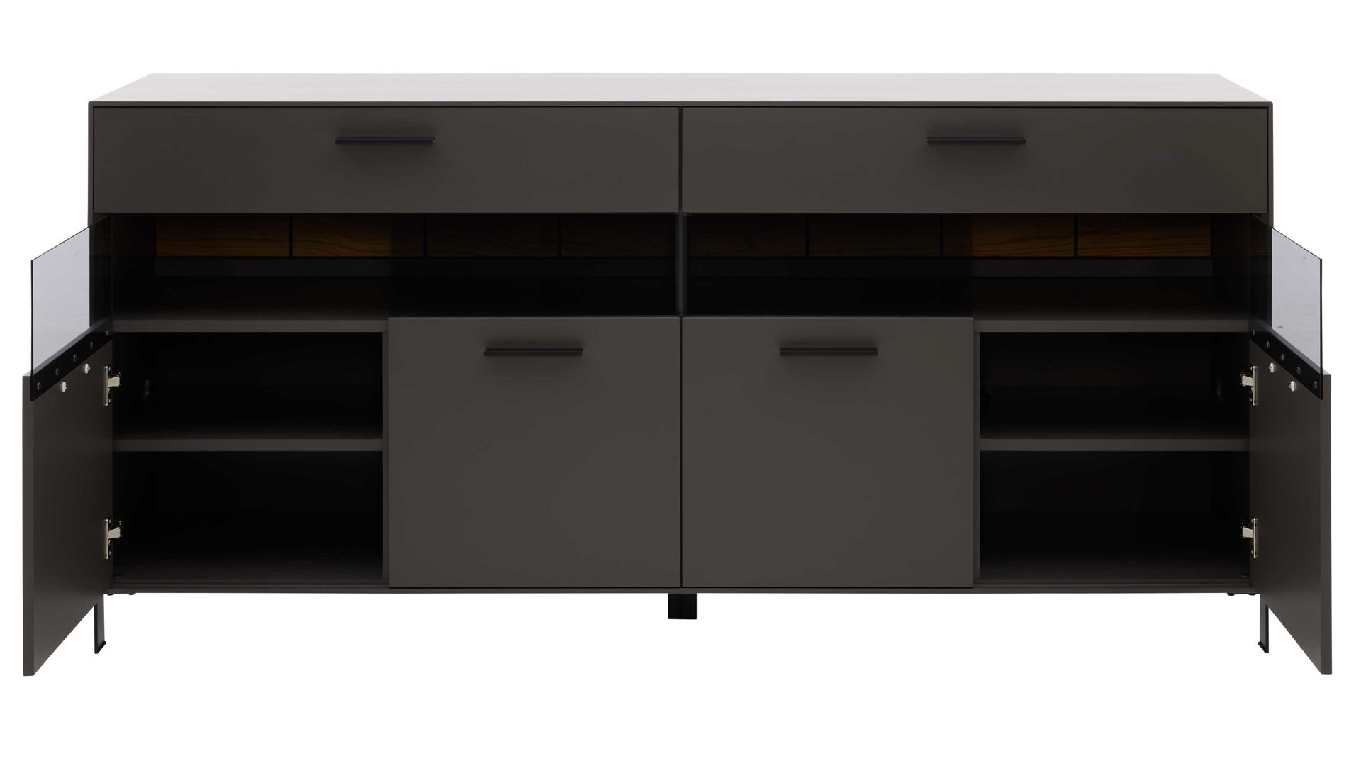 Sideboard Interliving aus Holz in Dunkelgrau Interliving Wohnzimmer Serie 2030 - Sideboard Wolfram Grey & Spaltholz - vier Türen, zwei Schubladen, Breite ca. 180 cm