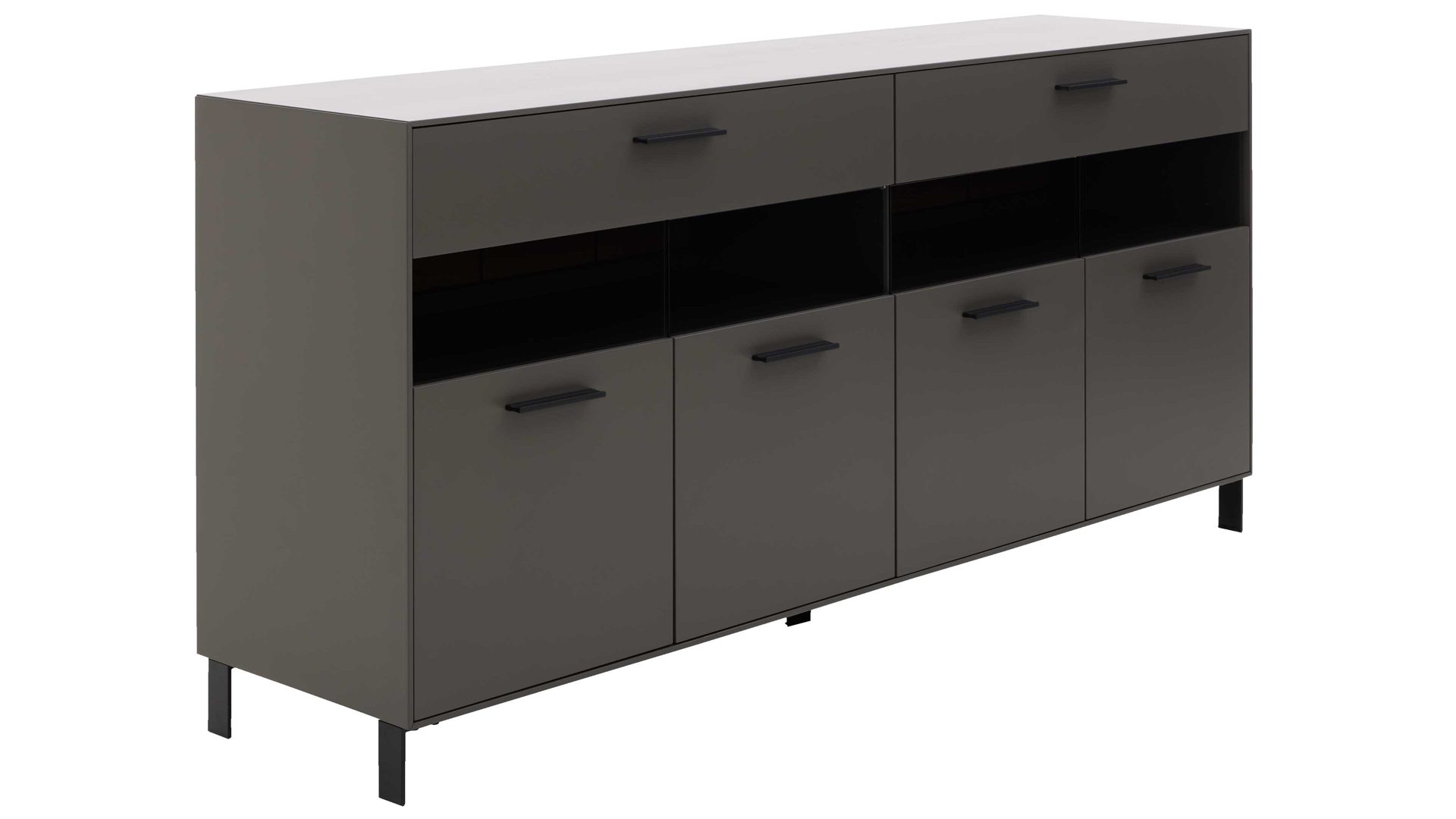 Sideboard Interliving aus Holz in Dunkelgrau Interliving Wohnzimmer Serie 2030 - Sideboard Wolfram Grey & Spaltholz - vier Türen, zwei Schubladen, Breite ca. 180 cm