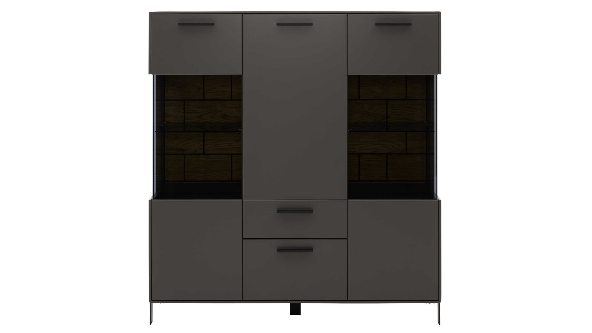 Highboard Interliving aus Holz in Dunkelgrau Interliving Wohnzimmer Serie 2030 - Highboard Wolfram Grey & Spaltholz - drei Türen, zwei Schubladen, Breite ca. 120 cm