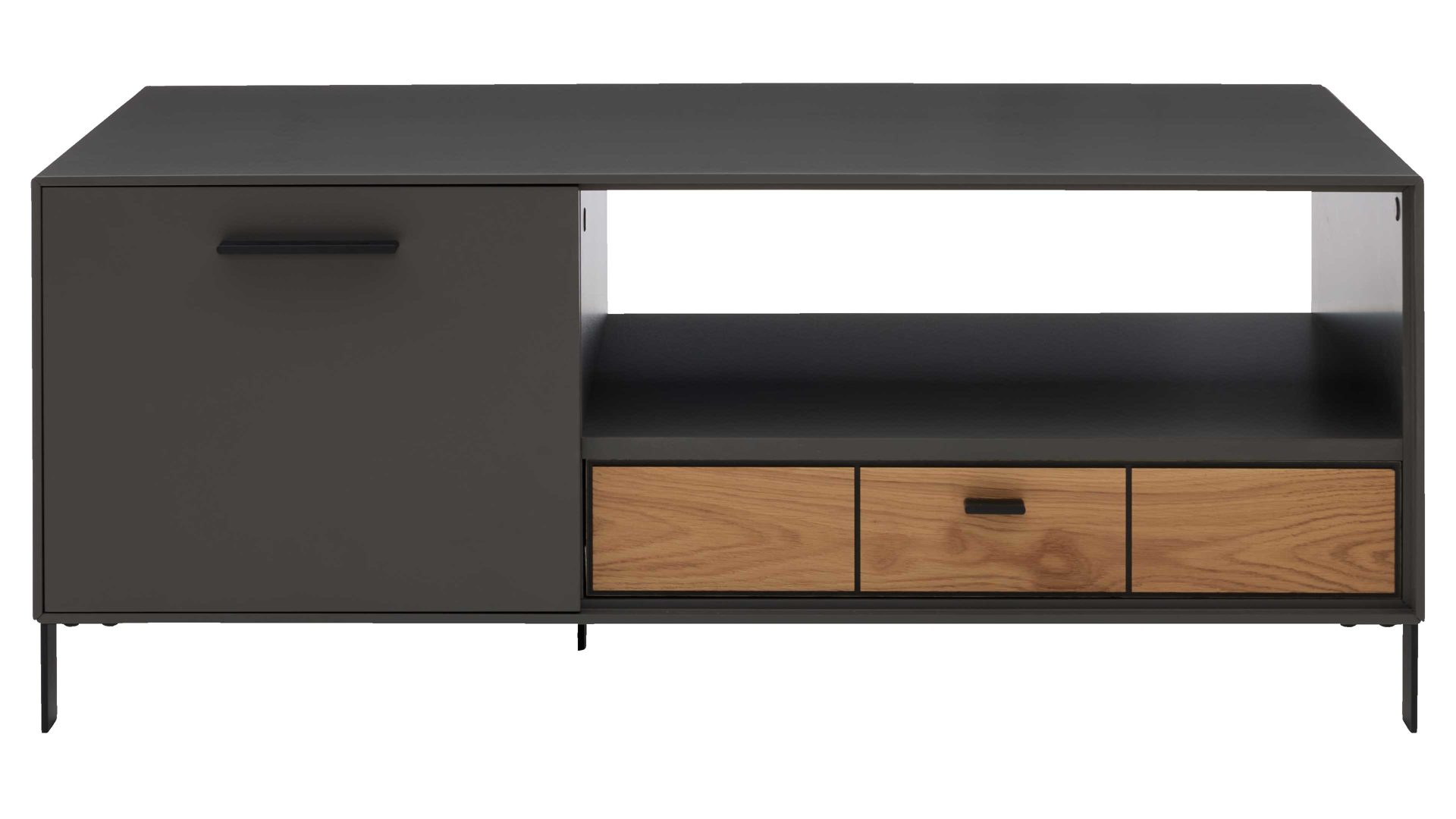 Couchtisch Interliving aus Holz in Dunkelgrau Interliving Wohnzimmer Serie 2030 - Couchtisch Wolfram Grey & Spaltholz - zwei Türen, eine Schublade, ca. 110 x 60 cm