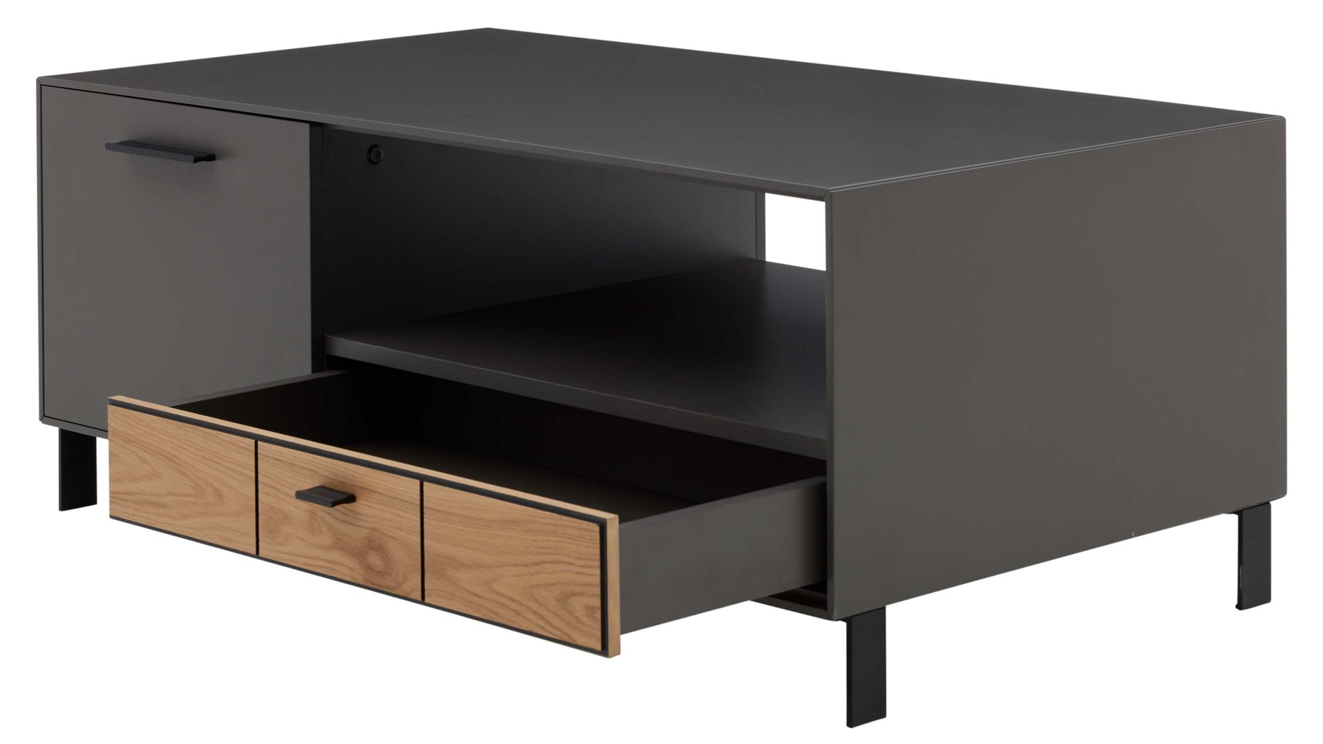 Couchtisch Interliving aus Holz in Dunkelgrau Interliving Wohnzimmer Serie 2030 - Couchtisch 02 Wolfram Grey & Spaltholz - zwei Türen, eine Schublade, ca. 110 x 60 cm