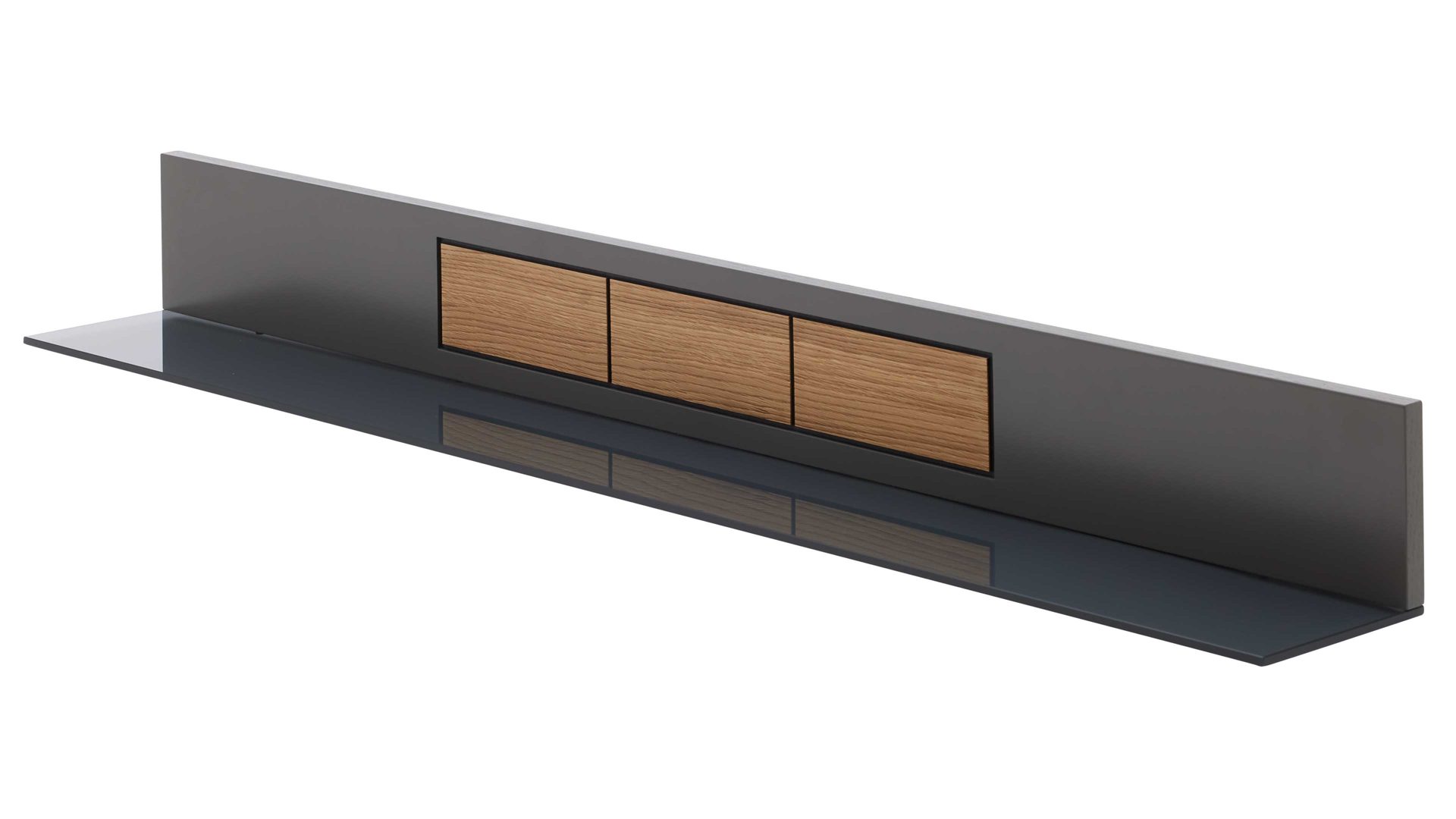 Wandregal Interliving aus Holz in Dunkelgrau Interliving Wohnzimmer Serie 2030 - Wandregal Wolfram Grey & Spaltholz - Länge ca. 150 cm