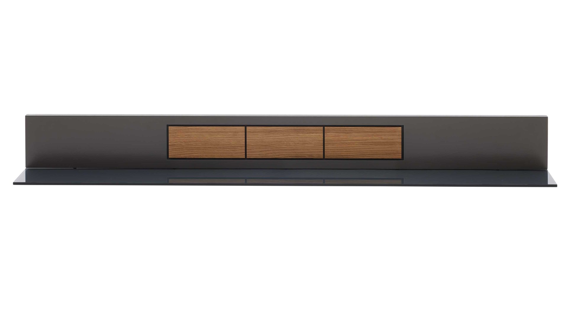 Wandregal Interliving aus Holz in Dunkelgrau Interliving Wohnzimmer Serie 2030 - Wandregal Wolfram Grey & Spaltholz - Länge ca. 150 cm