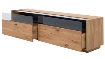 Lowboard Interliving aus Holz in Holzfarben Interliving Wohnzimmer Serie 2027 - Lowboard Asteiche - zwei Schubladen, Länge ca. 216 cm