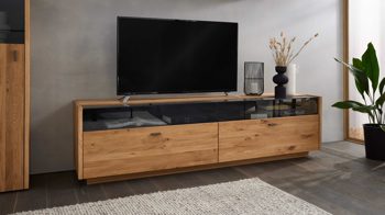 Lowboard Interliving aus Holz in Holzfarben Interliving Wohnzimmer Serie 2027 - Lowboard 02 Asteiche - zwei Schubladen, Länge ca. 216 cm