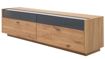 Lowboard Interliving aus Holz in Holzfarben Interliving Wohnzimmer Serie 2027 - Lowboard Asteiche - zwei Schubladen, Länge ca. 216 cm