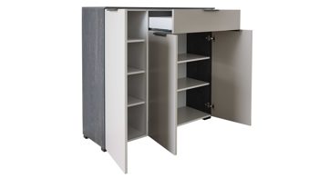 Kombikommode Interliving aus Holz in Grau Interliving Garderobe Serie 6012 - Kombikommode graubeiger Mattlack & Räuchereiche - drei Türen, eine Schublade, Breite ca. 120 cm