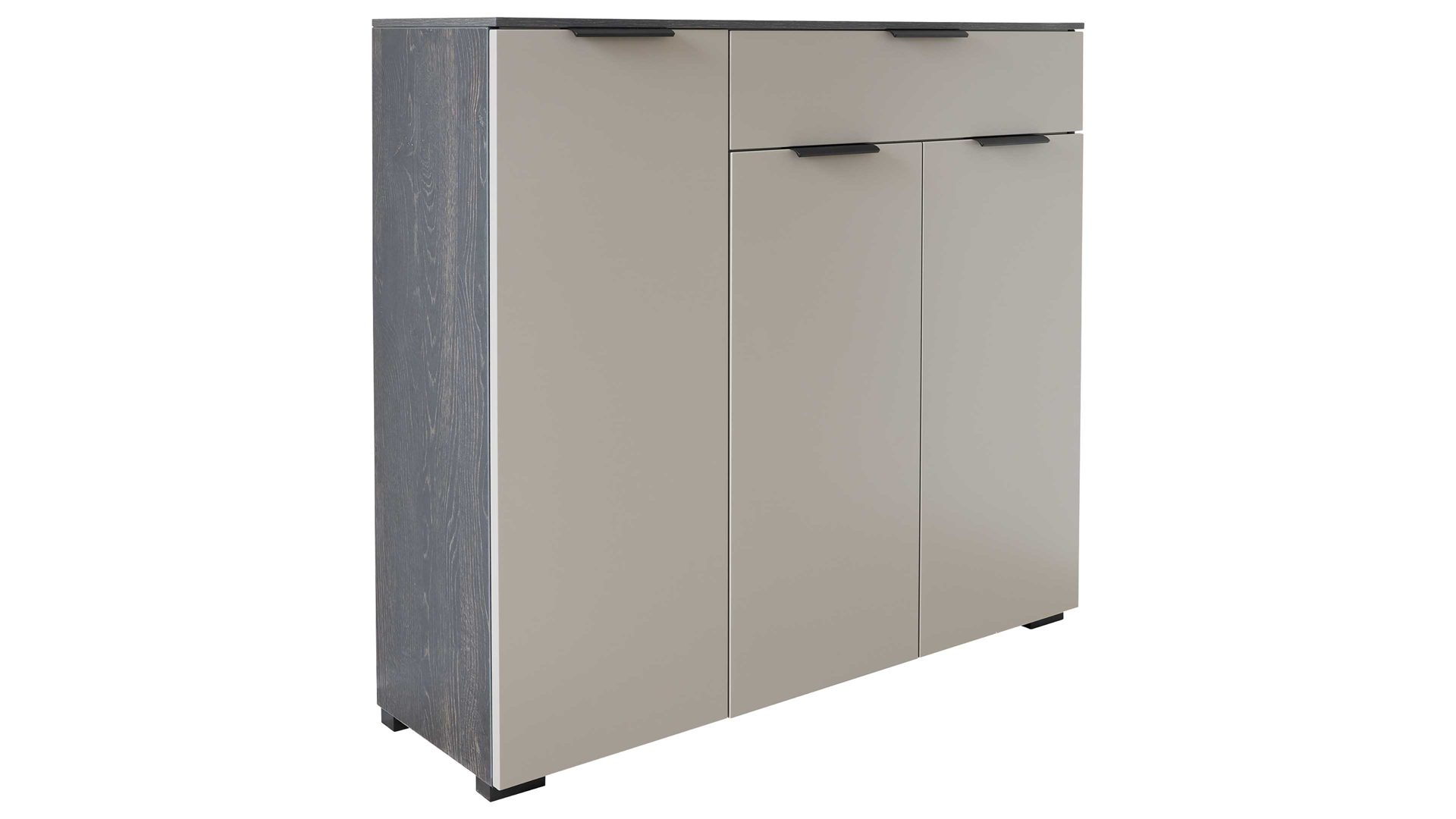 Kombikommode Interliving aus Holz in Grau Interliving Garderobe Serie 6012 - Kombikommode INL-302 graubeiger Mattlack & Räuchereiche - drei Türen, eine Schublade, Breite ca. 120 cm