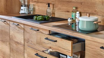 Einbauküche Nobilia® aus Holz in Holzfarben nobilia® Einbauküche Senso mit gorenje Elektrogeräten, z. B.  Kühlschrank Eiche Sierra & Schiefergrau - Länge ca. 390 cm