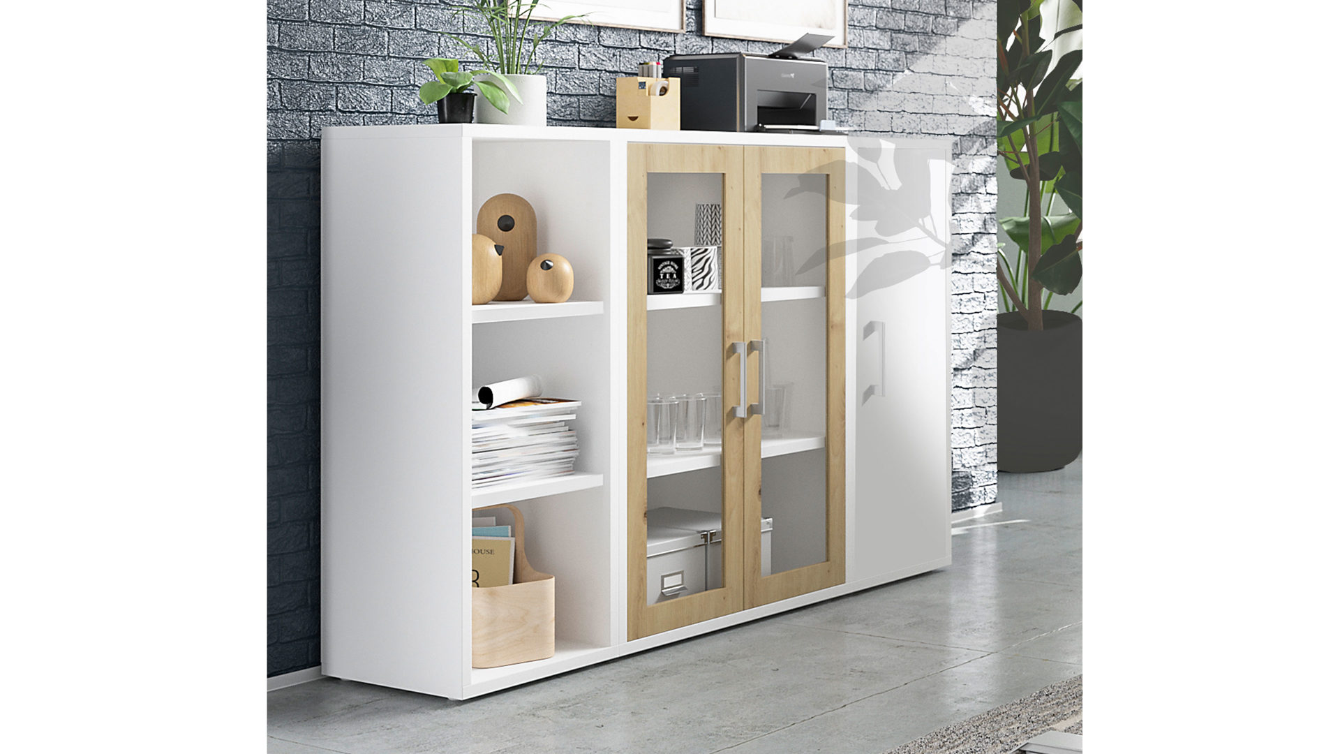 Türen-Set Mäusbacher aus Holz in Holzfarben Büroprogramm Big Profi Office - 2er-Set Türen Asteiche & Glas - zwei Türen, ca. 77 x 104 cm