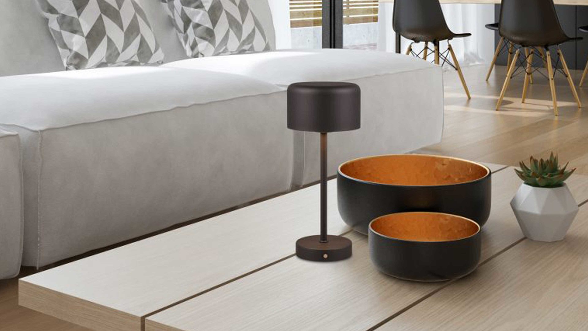 Tischleuchte Reality leuchten aus Metall in Schwarz RL Akku-Tischleuchte Jeff mattschwarzes Metall - Höhe ca. 30 cm