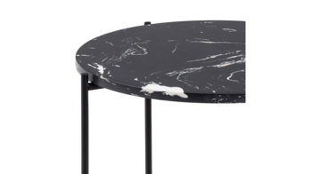 Beistelltisch Actona group aus Mineralmarmor /-guss Nachbildung in Schwarz Beistelltischserie Avila schwarze Marmoroptik & schwarzes Metallgestell - Höhe ca. 45 cm