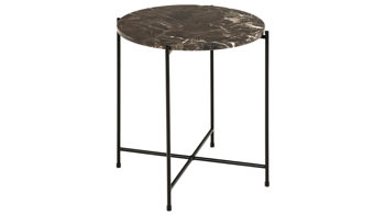 Beistelltisch Actona group aus Mineralmarmor /-guss in Braun Beistelltischserie Avila brauner Marmor & schwarzes Metallgestell - Höhe ca. 45 cm
