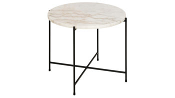 Beistelltisch Actona group aus Mineralmarmor /-guss in Weiß Beistelltischserie Avila weißer Marmor & schwarzes Metallgestell - Höhe ca. 40 cm