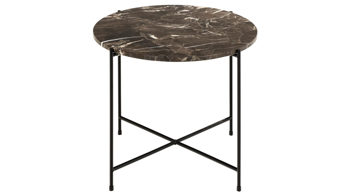 Beistelltisch Actona group aus Mineralmarmor /-guss in Braun Beistelltischserie Avila brauner Marmor & schwarzes Metallgestell - Höhe ca. 40 cm