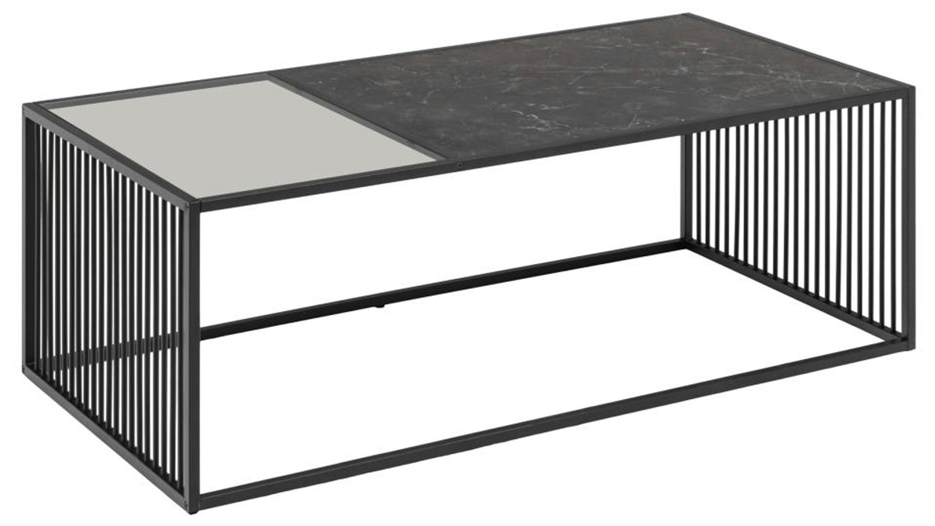 Couchtisch Actona group aus MDF in Schwarz Couchtisch Strington rauchfarbenes Glas & schwarze Marmoroptik, schwarzes Metallgestell - ca. 120 x 60 cm
