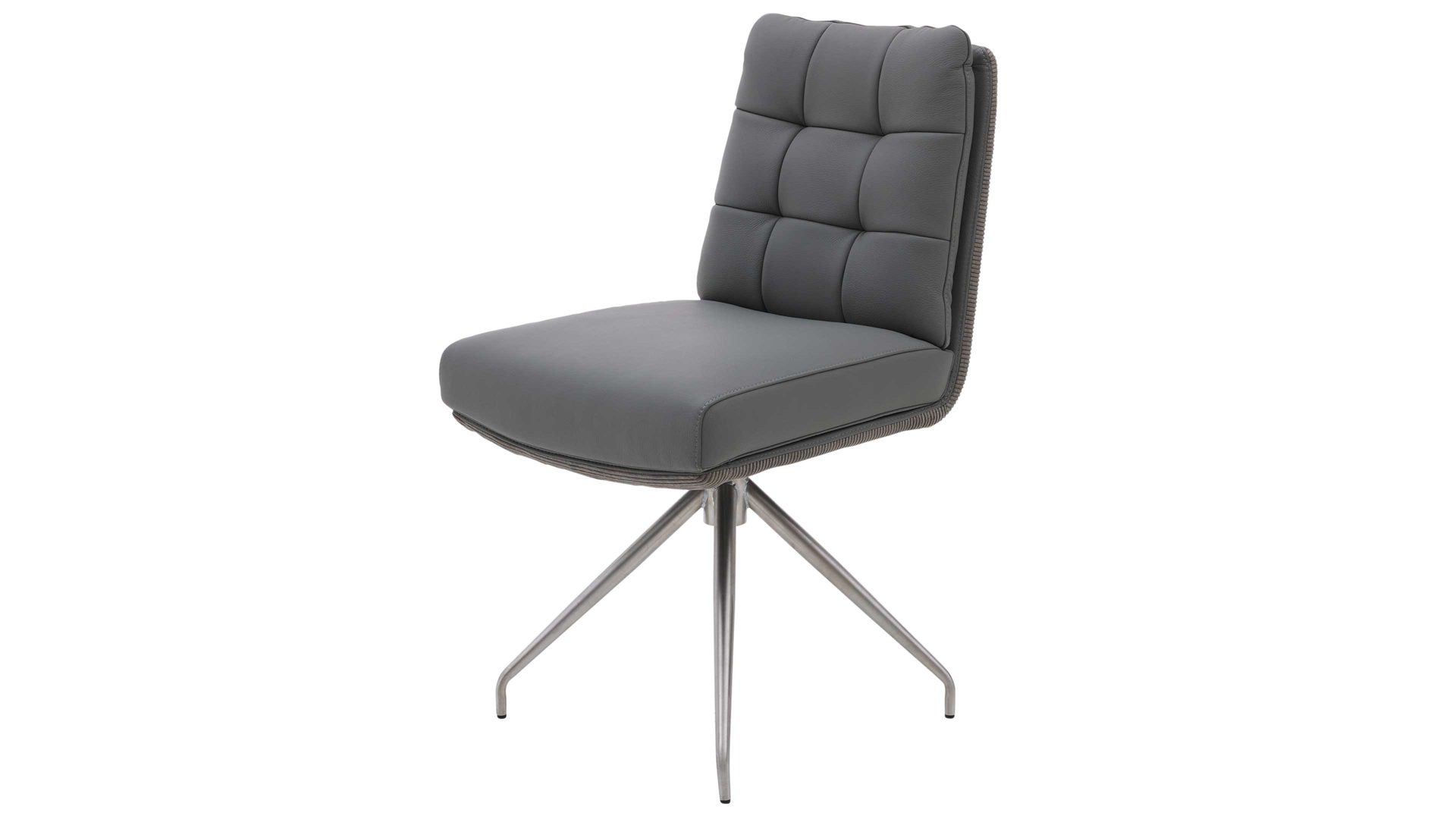 Vierfußstuhl Interliving aus Leder in Grau Interliving Esszimmer Serie 5116 – Polsterstuhl mit Drehfunktion grauer Materialmix Leder & Cord Fo-Sh, Edelstahlgestell F38-R