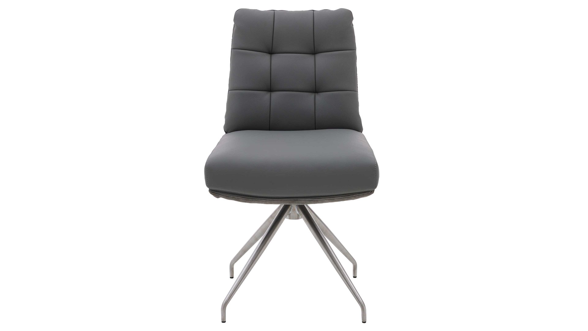 Vierfußstuhl Interliving aus Leder in Grau Interliving Esszimmer Serie 5116 – Polsterstuhl mit Drehfunktion grauer Materialmix Leder & Cord Fo-Sh, Edelstahlgestell F38-R