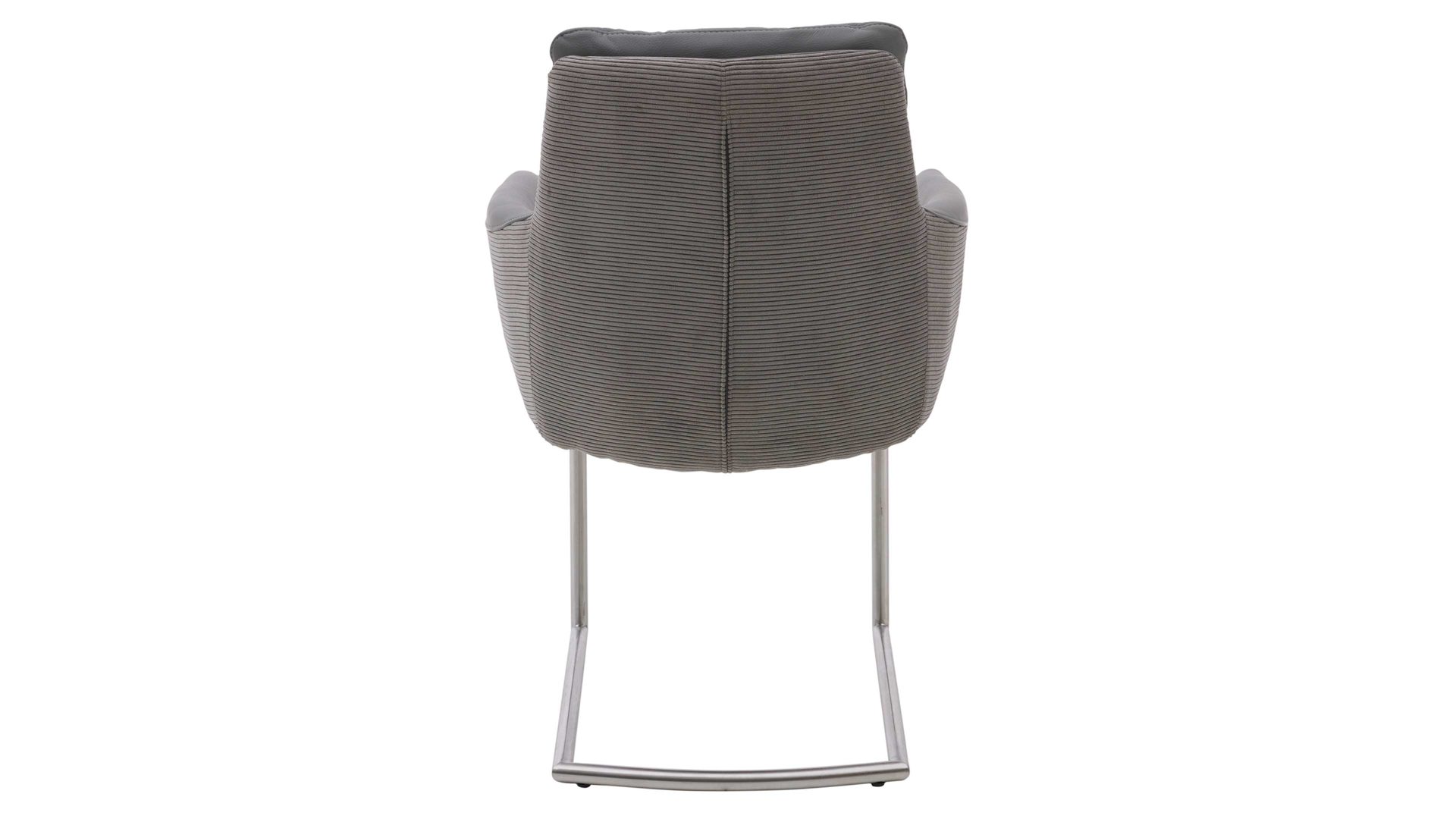 Schwingstuhl Interliving aus Leder in Grau Interliving Esszimmer Serie 5116 – Armlehn-Schwingstuhl grauer Materialmix Leder & Cord Fo-Sh, Edelstahlgestell F3