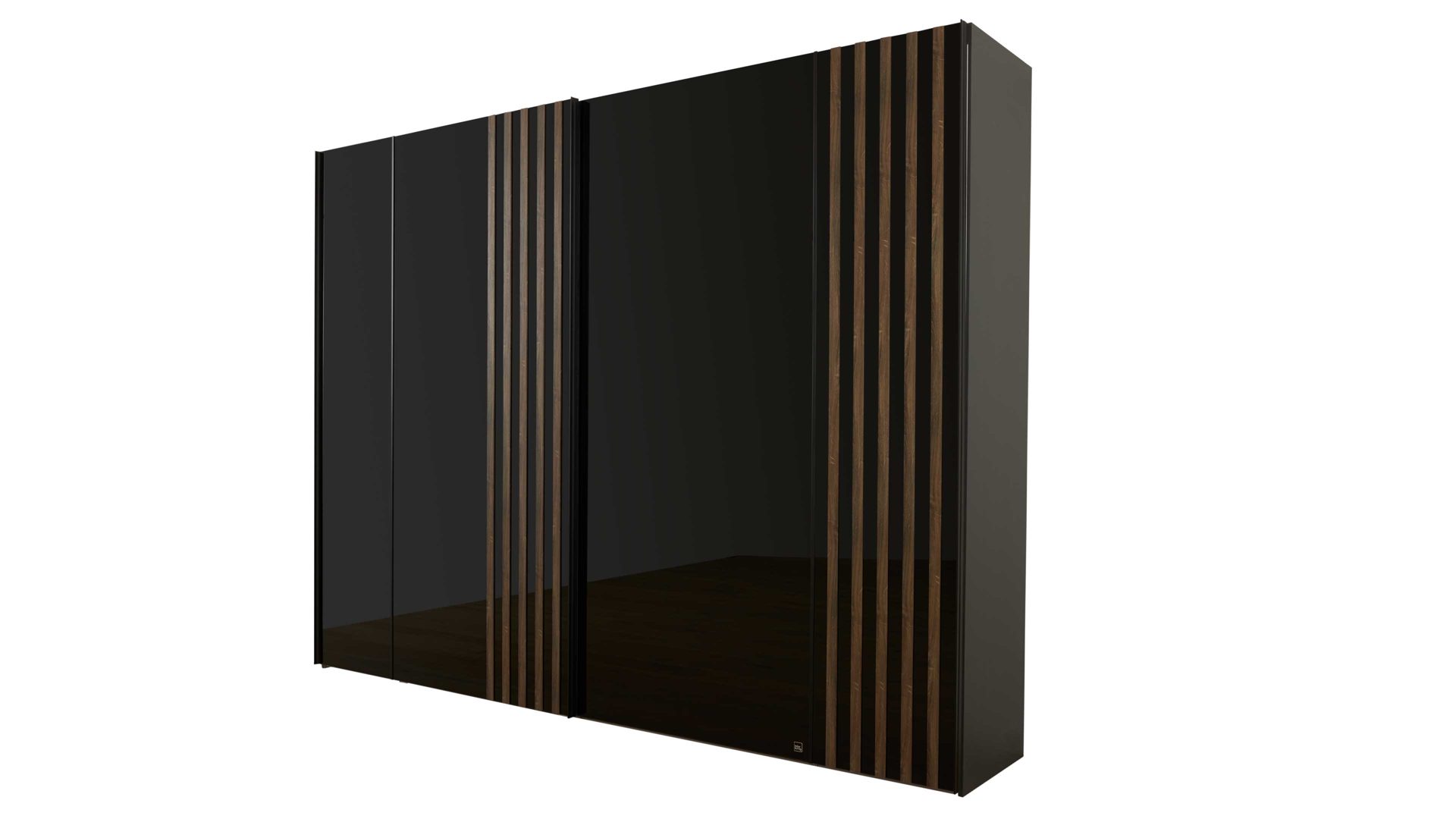 Kleiderschrank Interliving aus Holz in Schwarz Interliving Kleiderschrank Serie 1208 - Schwebetürenschrank Schwarzglas & Atlantic Eiche - zwei Türen, Breite ca. 298 cm