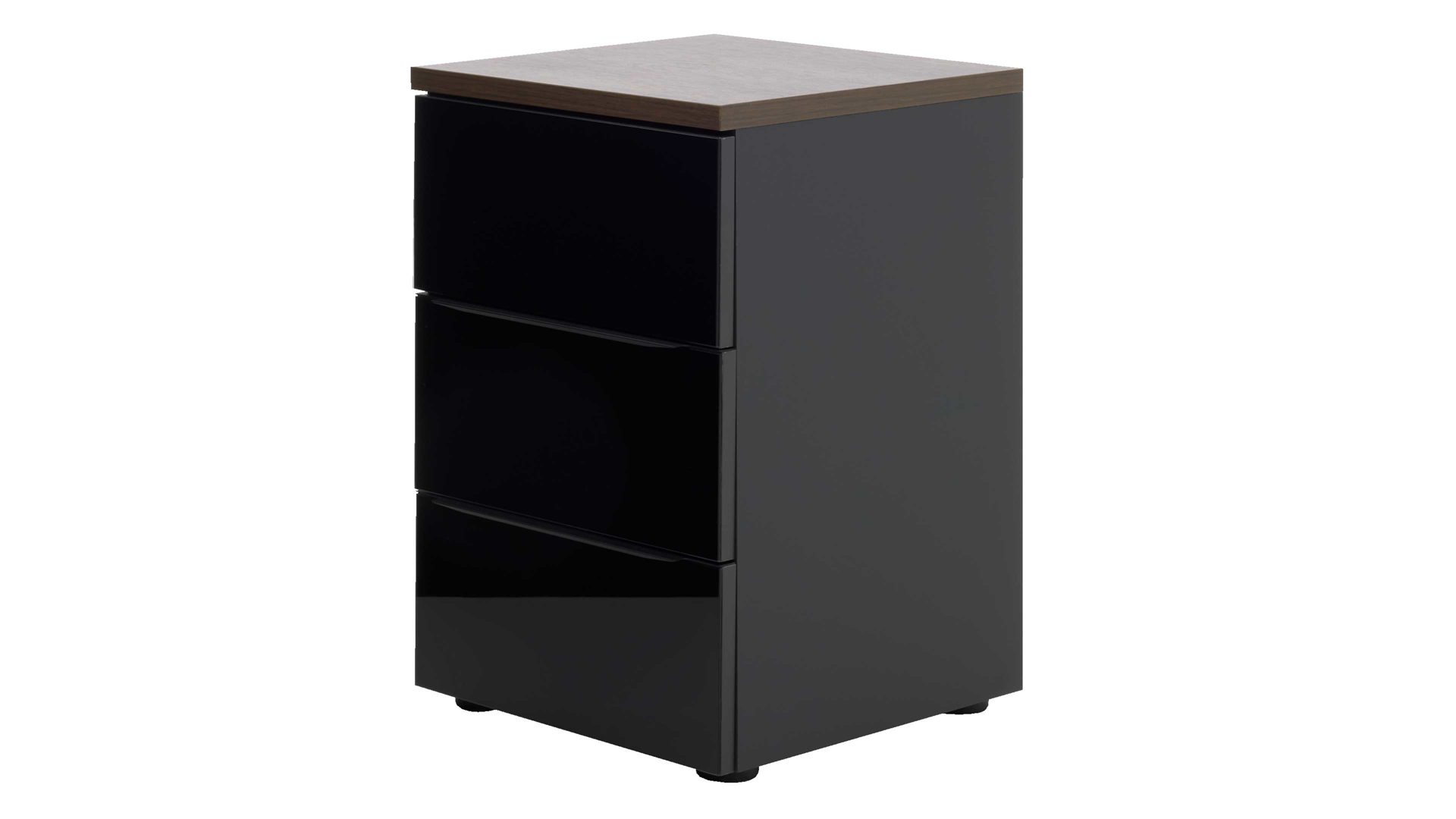 Nachtkommode Interliving aus Holz in Schwarz Interliving Kleiderschrank Serie 1208 - Nachtkommode 86719 Schwarzglas & Atlantic Eiche - drei Schubladen, Breite ca. 40 cm