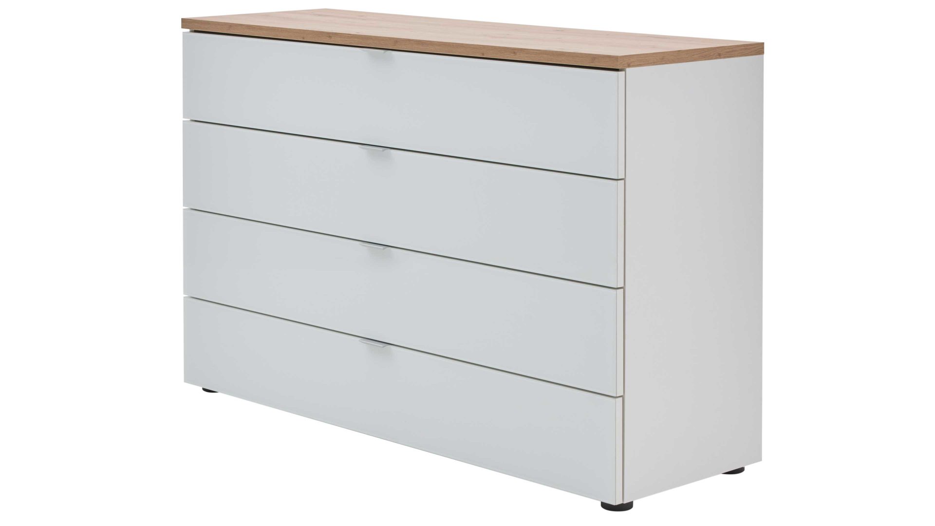 Schubladenkommode Interliving aus Holz in Weiß Interliving Kleiderschrank Serie 1208 - Schubladenkommode 86725 alpinweißes Glas & Artisan Eiche - vier Schubladen, Breite ca. 120 cm