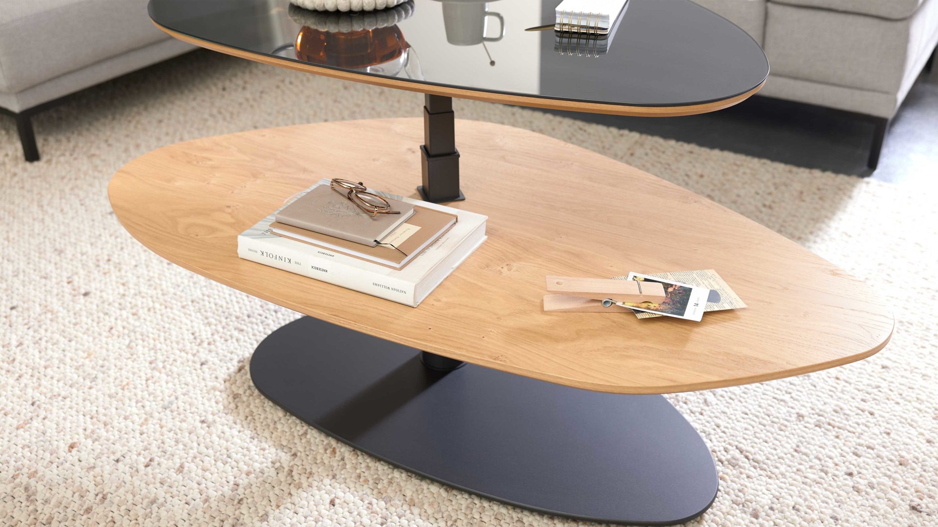 Couchtisch Interliving aus Holz in Anthrazit Interliving Couchtisch Serie 6225 - Couchtisch Anthrazit & Wildeiche - ca. 123 x 69 cm