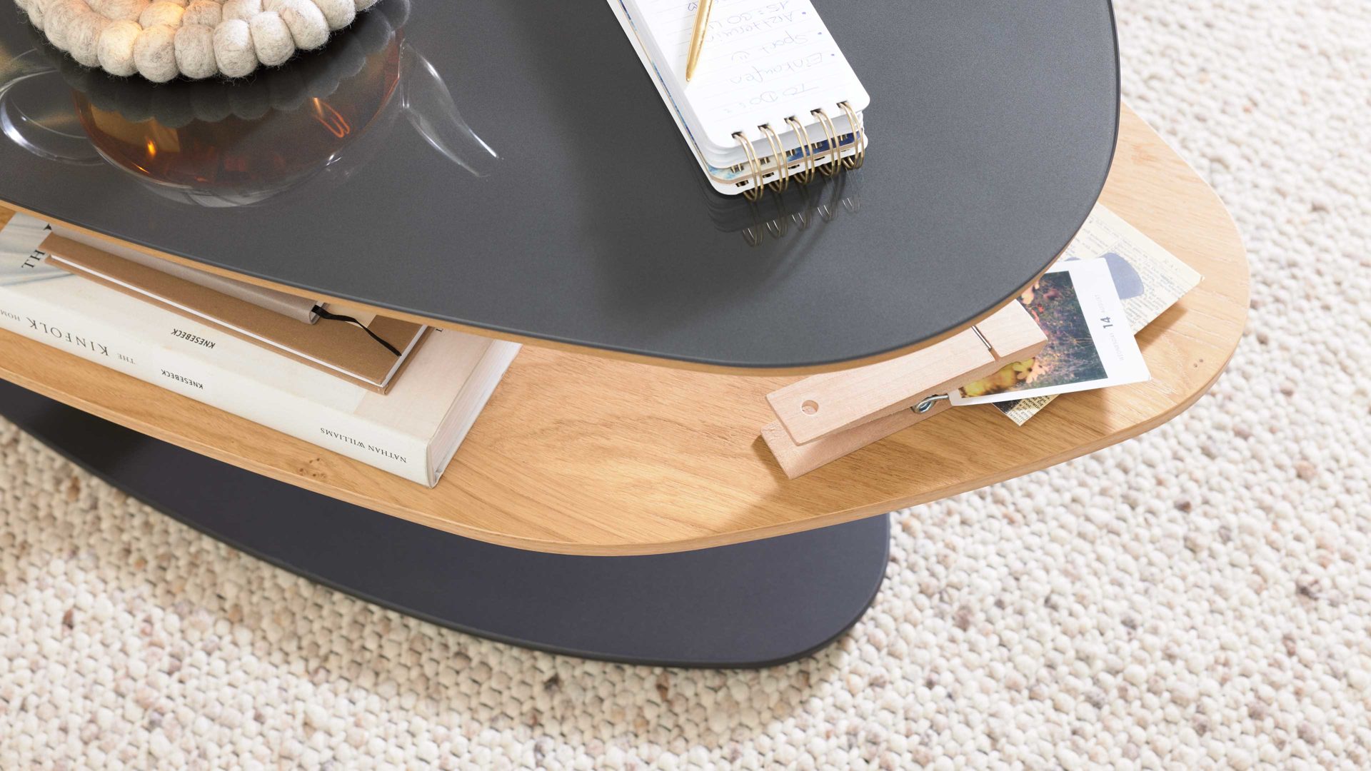 Couchtisch Interliving aus Holz in Anthrazit Interliving Couchtisch Serie 6225 - Couchtisch Anthrazit & Wildeiche - ca. 123 x 69 cm