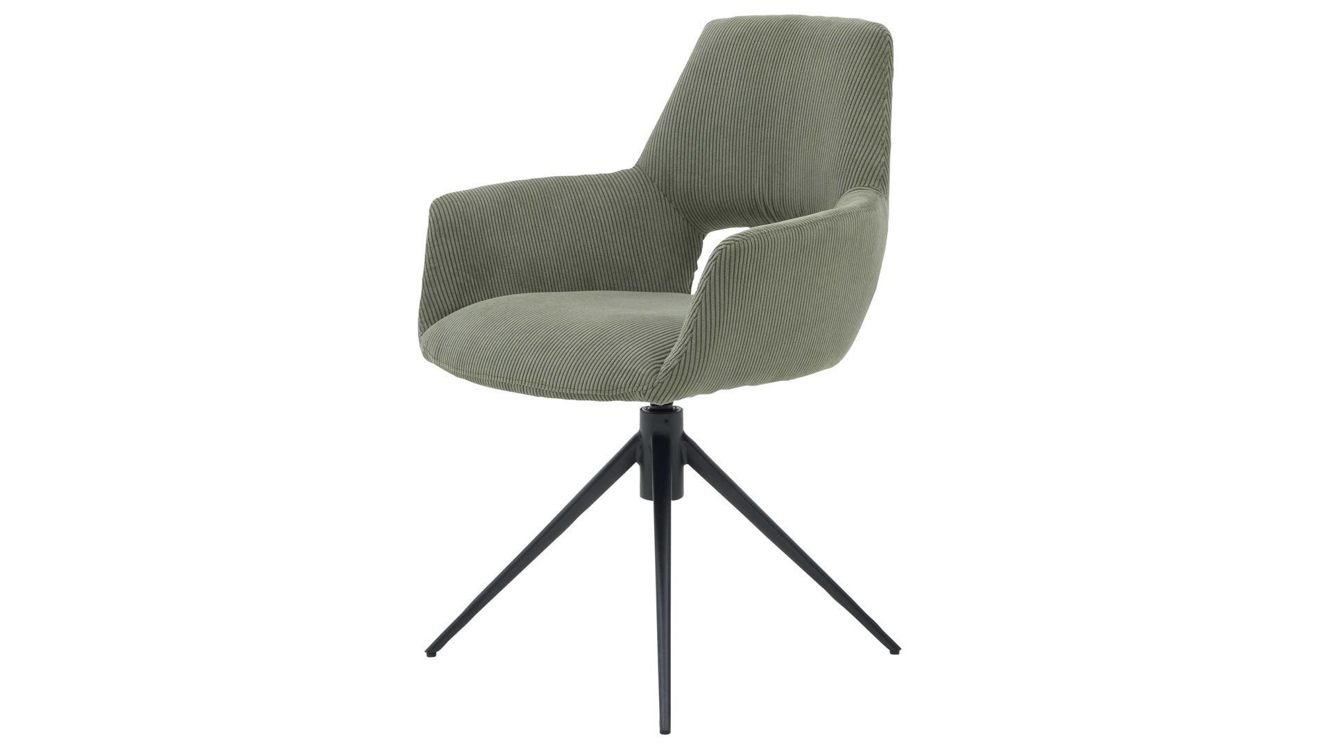 Vierfußstuhl Interliving aus Stoff in Dunkelgrün Interliving Esszimmer Serie 5605 – Armlehnstuhl mit Drehfunktion waldgrüner Cord Rebel & schwarzes Eisen