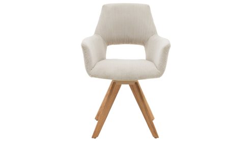 Vierfußstuhl Interliving aus Stoff in Beige Interliving Esszimmer Serie 5605 – Armlehnstuhl ecrufarbener Cord Rebel & Eiche