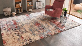 Webteppich Interliving aus Kunstfaser in Beige Interliving Teppich Serie L-8800 Creme-Rot-Blau – ca. 65 x 130 cm