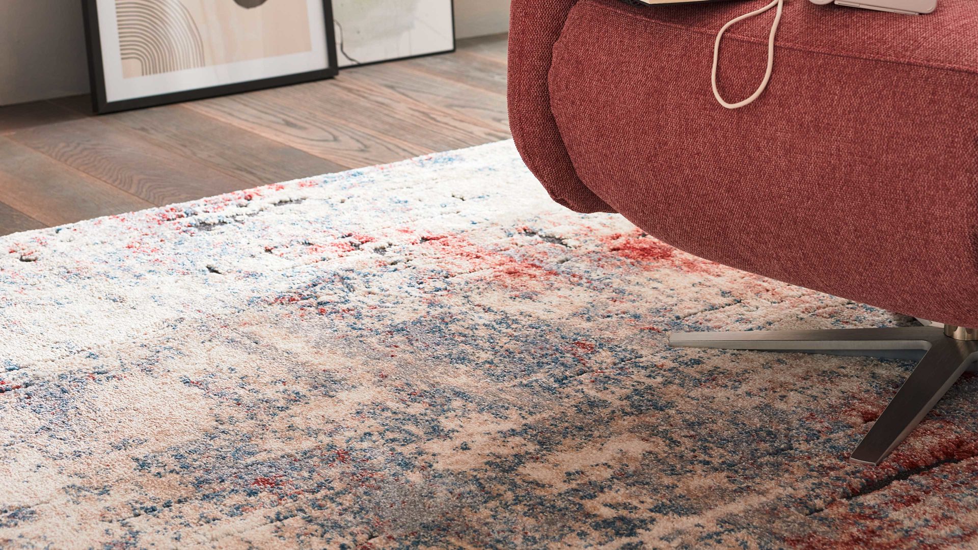 Webteppich Interliving aus Kunstfaser in Beige Interliving Teppich Serie L-8800 Creme-Rot-Blau – ca. 160 x 230 cm