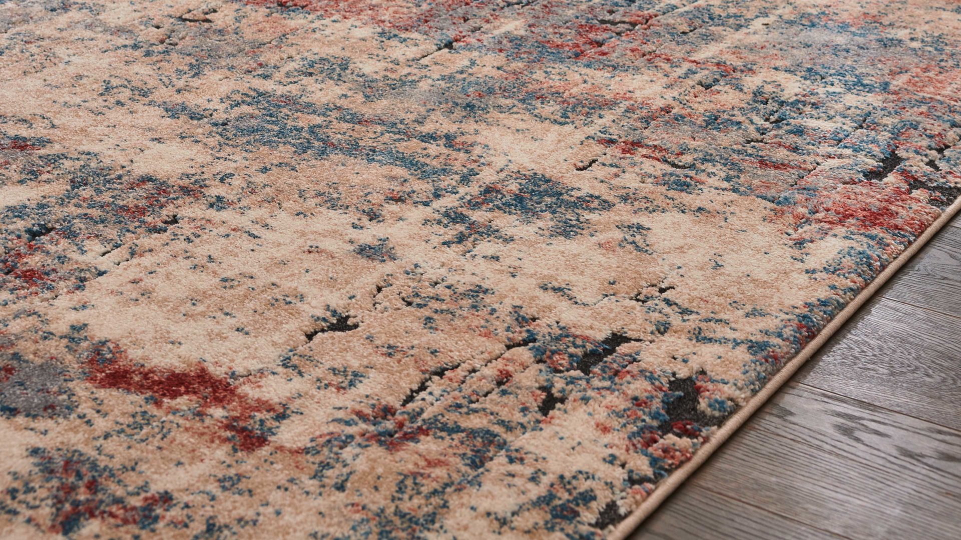 Webteppich Interliving aus Kunstfaser in Beige Interliving Teppich Serie L-8800 Creme-Rot-Blau – ca. 65 x 130 cm