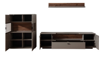 Wohnwand Mca furniture aus Holz in Grau PARTNERRING COLLECTION Wohnprogramm Lüttich - Wohnwand Basaltgrau & Wotan Eiche – dreiteilig, Breite ca. 320 cm