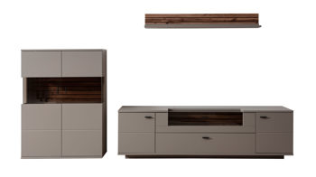 Wohnwand Mca direkt aus Holz in Grau PARTNERRING COLLECTION Wohnprogramm Lüttich - Wohnwand Basaltgrau & Wotan Eiche – dreiteilig, Breite ca. 320 cm