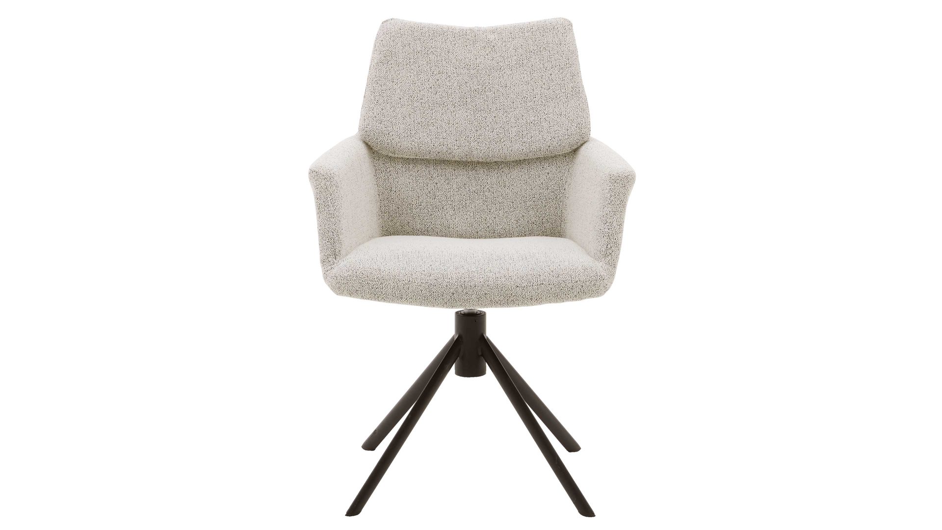 Polsterstuhl Interliving aus Stoff in Weiß Interliving Esszimmer Serie 5118 – Armlehnstuhl 2362 mit Drehfunktion champagnerfarbener Bouclé Elegant wish E07 & mattschwarzes Eisen