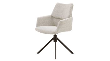 Polsterstuhl Interliving aus Stoff in Weiß Interliving Esszimmer Serie 5118 – Armlehnstuhl 2362 mit Drehfunktion champagnerfarbener Bouclé Elegant wish E07 & mattschwarzes Eisen