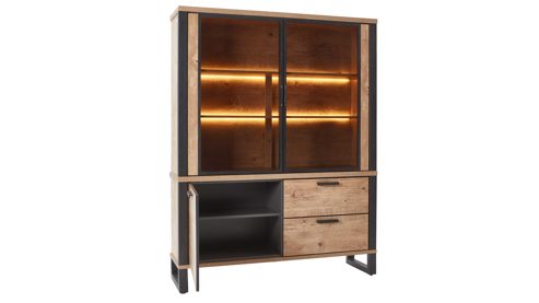 Highboard WOODS & TRENDS aus Holz in Holzfarben WOODS & TRENDS Esszimmer Serie Perth - Buffet Scheunenholz & Schwarz - drei Türen, zwei Schubladen, Breite ca. 150 cm