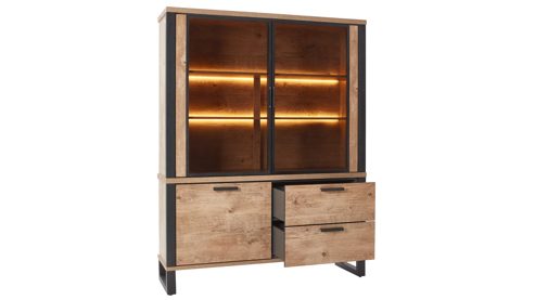 Highboard WOODS & TRENDS aus Holz in Holzfarben WOODS & TRENDS Esszimmer Serie Perth - Buffet Scheunenholz & Schwarz - drei Türen, zwei Schubladen, Breite ca. 150 cm